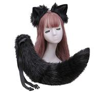 SELVFZ Simulation Plush For Ears Headband With Solid Color Bendable Furry Animal Long Tail Set Anime Cosplay Costume Crowns