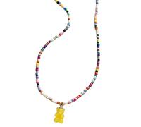 SELVFZ Stylish Colorful Bear Pendant Necklace Trendy Acrylic Bear Choker Necklace with Beads for A Unique Fashion Statement