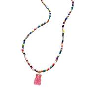 SELVFZ Stylish Colorful Bear Pendant Necklace Trendy Acrylic Bear Choker Necklace with Beads for A Unique Fashion Statement