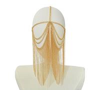 SELVFZ Tassels Face Chain Headwear Chain Jewelry Unique Masquerade Metal Head Chain for Cosplay and Dance Performances