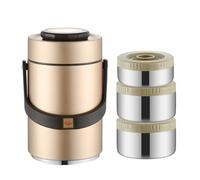 SELVFZ Thermal Insulated Wide Mouthes Soup Jar 3 Layer Stackable Bentos Box Leak Proof 12H Heat Retention Lunch Container Golden Thermal Food Jar For Adults