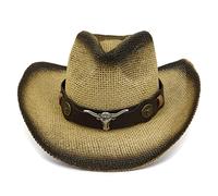 SELVFZ Western Cowboy Hat Paint Straw Hat With Belt For Head Outdoor Wide Brim All-match Sunshade For Party Gatherin Western Cowboy Women Men