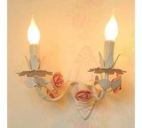 SEMANHUA French Country Wall Sconce Light - Double Rose Flower Wall Lights for Bedroom, Antique White Nordic Bedside Lamp for Kids, Girls Room, Porch, Entryway, Living Room(Pink 2-Light)