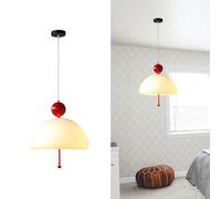 SEMANHUA Scandinavian Cream Wind Hanging Pendant Light - Adjustable Minimalist Chandelier for Bedroom, Living Room, Dining, and Kitchen Island(Red,Neutral Light)