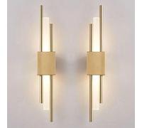 SEMANHUAOZ Black LED Linear Wall Light Long Light Sconces Wall Decor Set of 2 Indoor Strip Hallway Wall Lighting Gold Nordic Modern Bedroom Wall Mount Lamp for Bedside Living Room Bathroom(Gold)