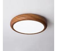 SEMANHUAOZ Mid Century Ceiling Light Wood Dimmable LED Flush Mount for Bathroom Round Farmhouse Vintage Rustic Lamp for Bedroom Living Room Kitchen(Diameter 30CM,White Light)