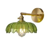 SEMANHUAOZ Vintage Brass Wall Mounted Lamp with Green Glass Flower Shade - Mid Century Modern Wall Light Fixture for Bedroom, Hallway, Dining Room