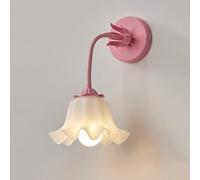 SEMANHUAOZ White Flower Wall Sconce - Milk Glass Modern Green Floral Wall Mounted Lamp - Bedroom & Living Room Farmhouse (Pink)
