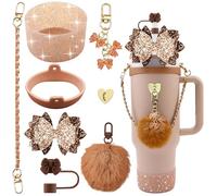 SEMATA Bling Stanley 1.2L 30oz Tumbler Accessories - Includes Cute Bowknot, Straw Attachment, Silicone Stanley Cup Boots, Leather Water Bottle Grip Strap, Stanley Charms