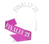 Semato 21st Birthday Sash & Rhinestone FINALLY 21 Birthday Headband Kit- Purple 21st Birthday Decorations for Her