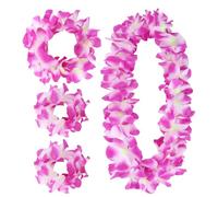 Semato 4 Pcs Purple Hawaiian Lei Set for Luau Party Flower Leis Garland Headband Bracelets Halloween Costume Hawaiian Accessories Beach Party Supplies