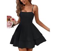 SEMATOMALA Women's Clothes Women Tie Back Spaghetti Strap Skater Mini Dress Tiered Ruffle Fit and Flared A Line Sexy Cute Short Party Dress, Black, S