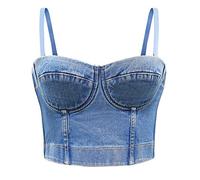 SEMATOMALA Women's Denim Bustier Tank Top Adjustble Spaghetti Strap Crop Top Push Up Jeans Bra Bodycon Corset Cami, Blue, Medium