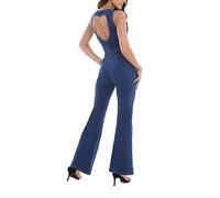 SEMATOMALA Women's Sleeveless Y2K Jean Jumpsuit Flared Leg Pants Romper Halter Tank Top Denim Catsuit Maxi Overall, Blue-open Back, Large