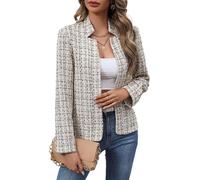 SEMATOMALA Women's Tweed Plaid Blazer Jacket Notched Lined Casual Business Trendy Elegant Slim Work Office Coat, Coffee, L
