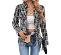 SEMATOMALA Women's Tweed Plaid Blazer Jacket Notched Lined Casual Business Trendy Elegant Slim Work Office Coat, Black, M