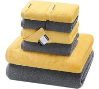 SEMAXE 8 Piece Towel Set, 2 Bath Towels 2 Hand Towels 4 Washcloths,100% Cotton Towels for Bathroom Soft and Absorbent, Towel with Hanging Loops and Smart Tag, Yellow Grey Towels