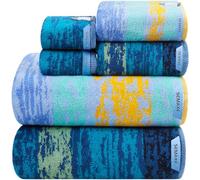 SEMAXE Colorful Multi-Size 6 Piece Towel Set, 2 Each of Bath Towel, Hand Towel, and Washcloth, Cotton Towel with Hanging Loop and Nano-Bio Lifecycle Label, Gift Box Packaging, Beach Theme