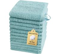 SEMAXE Cotton Washcloths Set of 12, Bathroom Soft and Absorbent Face Towels, Blue Wash Cloths with Hanging Loops and Smart Tags, Simple Solid Coloured Styles, 13" L x 13" W