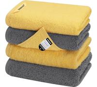 SEMAXE Towel Set, Bath Towels Hand Towels Washcloths,100% Cotton Towels for Bathroom (Grey + Yellow, 4 Pc Hand Towels)