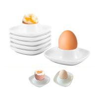 Semazz Egg Cups,6 pcs Egg Holders Soft Hard Boiled Egg Cup Classic Style White Plastic Egg Stand Plates Egg Tray for Hard Soft Boiled Eggs Microwave Dishwasher Safe Square