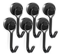 Semazz Heavy Duty 25 lb+ Black Neodymium Magnet Hooks, 6 Pack, Modern Style, Powder Coated Finish, Ideal for Kitchen, Bathroom, Cabinets, Garage, Shed, Office, Ceiling
