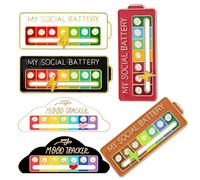 Semazz My Social Battery Pins, 6 pcs Mood Conversion Brooch Pin with Sliding Adjustable Funny Social Battery Badge Creative Mood Tracker Expression for Boys Girls Men Women Gift