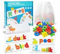 Semazz Spelling Games,Wooden Spelling Games 26 English Early Education Cognition Word Spelling Exercise Alphabet Puzzle Game with Sight Words & Flash Cards Toy Set for Preschool Kids Boys Girls Gift