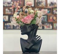 Semeid Face Planters Pots Head,Abstract Greek Bust Vase, Face Vase for Flowers Black,Female Bust Statue for Home,Office,Shlef Decor (Black)