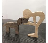 Semeid Wood Dog Lovers Statues Standing Man Kiss Puppy Dog Collectible Figurines Crafts Art Sculptures Small Desk Shelf Accents for Home Decor Pet Sympathy Gifts Memorial Souvenirs