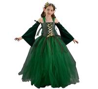 semen Princess Fairy Costume Dress with Elf Ears for Girls Birthday Party Halloween Cosplay Costume Swing Flowy Tutu Skirt Dresses Medieval Renaissance Victorian Outfits 2-10 Years