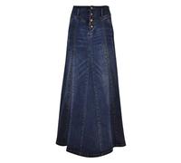 semen Women Retro Button-Fly High Waisted Denim Skirts Casual Loose Distressed A-line Long Maxi Jeans Skirt