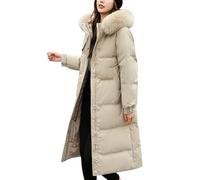 semen Women Thickened Long Down Jacket Hooded Maxi Winter Puffer Outerwear Parka Coat with Belt Khaki