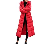 semen Women Thickened Long Down Jacket Hooded Maxi Winter Warm Puffer Outerwear Parka Coat with Belt Red