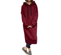 semen Womens Casual Loose Hoodie Sweatshirt Dress Long Sleeve Solid Color Pullover Maxi Dress