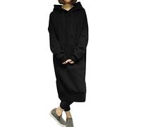 semen Womens Casual Loose Hoodie Sweatshirt Dress Long Sleeve Solid Color Pullover Maxi Dress