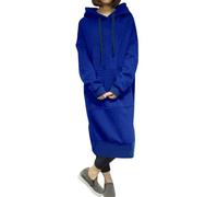 semen Womens Casual Loose Hoodie Sweatshirt Dress Long Sleeve Solid Color Pullover Maxi Dress