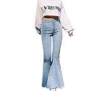 semen Womens Flared Denim Jeans Classic Elegant Destroyed Bell Bottoms High Waisted Pants Light Blue