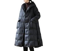 semen Womens Oversized Thickened Long Down Hooded Jacket Lightweight Windproof Padded Puffer Maxi Outerwear Parka Coats Black