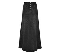 semen Womens Retro Button-Fly High Waisted Denim Skirts Casual Loose Distressed A-line Long Maxi Jeans Skirt