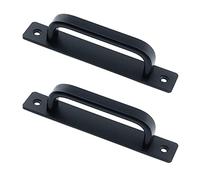 Semetall 5.79" Heavy Duty Antique Barn Door Handles Pull and Flush Hardware for Gate,Garage,Shed,2 Pack,5.04" Hole Center,Black