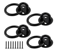 Semetall Round Pad Eye Plate Hook with Ring - 304 Stainless Steel Ceiling Hook, Black Wall Mount Ring Hooks for Marine, Yoga Rope, Hammocks, Swings, Punching Bags Hanging, M8,4Pcs