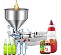 Semi-Automatic Pneumatic Liquid Filling Machine, Dual-Use Paste and Liquid Filler with 35L Mixing Hopper, Single Head for 50-500ML Bottles, Horizontal Paste Filling Equipment