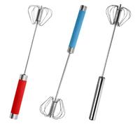 Semi Automatic Whisk 3PCS Food Grade Stainless Steel Hand Push Whisk Effortless Whisking Hand Baking Mixer Multi-purepose Cooking Utensils for Blending, Whisking, Bating 10 x2.3 Inch Whizzy Whisk Hand