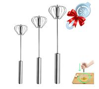 Semi-automatic Whisk, Stainless Steel Egg Beater, Hand Push Rotary Whisks Mixer Stirrer for Making Cream, Whisking, Beating and Stirring… (10+12+14Inch)