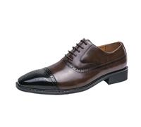 Semi Brogue Oxford Dress Shoes for Men's Genuine Leather Cap Toe Design Classic Lace Up Prom Prom Wedding Anti-Slip Non Slip Rubber Sole Block Heel Low Top Casual Shoe(Marrone,9 UK)