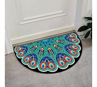 Semi Circle Funny Out Welcome Half Moon Kitchen Rugs Inside Door Mats Doormat Indoor Heavy Duty Non Slip Washable Large Green feather 19.69 X 31.5 inches