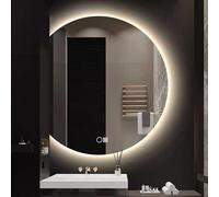Semi-circular Bathroom Mirror, LED Wall Mirror With 3 Color Lights, Anti-fog Vanity Mirror, 50cm/60cm/70cm/80cm/90cm/100cm, HD/Explosion-proof, 3 Hanging Ways ( Color : Left Cut-3Color+Anti-fog , Size