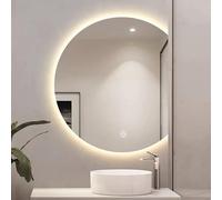 Semi-circular Bathroom Mirror, LED Wall Mirror With 3 Color Lights, Anti-fog Vanity Mirror, 50cm/60cm/70cm/80cm/90cm/100cm, HD/Explosion-proof, 3 Hanging Ways ( Color : Right Cut-3Color , Size : 50cm