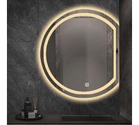 Semi-circular LED Mirror, Creative Frameless Decorative Mirror, Lighted Mirror,50x45cm|60x54cm|70x63cm|80x72cm|90x81cm, 3 Colour Dimmable LED Bathroom Mirror, Down Cut, Left Cut, Right Cut ( Color : R